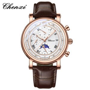 CHENXI Dawn multifunctional real three-eye six-pin men’s moon phase calendar timing watch. (Original)